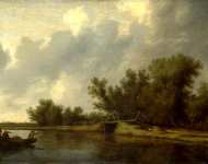 Salomon van Ruysdael - A River Landscape with Fishermen